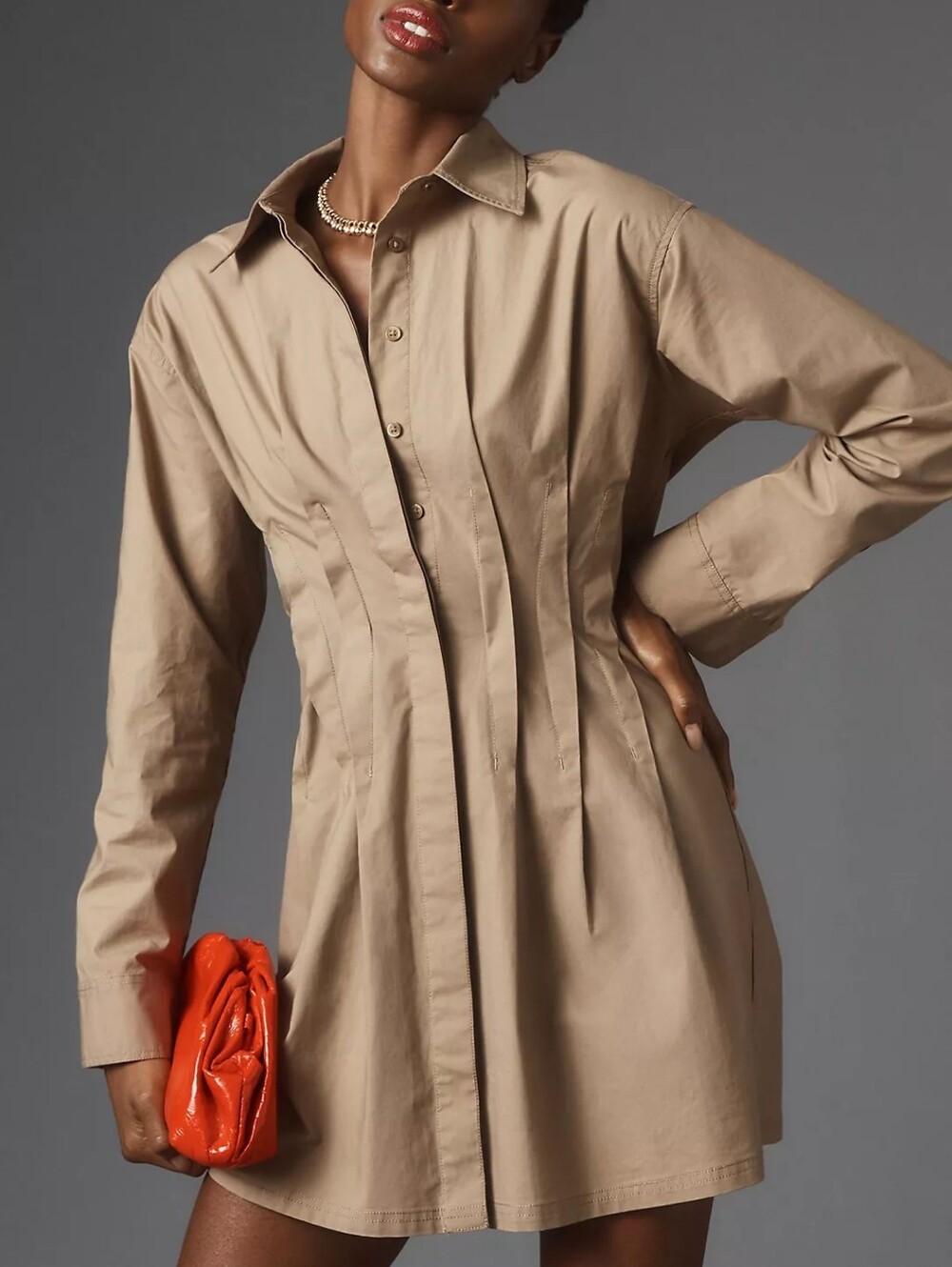 Pilcro Beige Long-Sleeve Shirt Dress